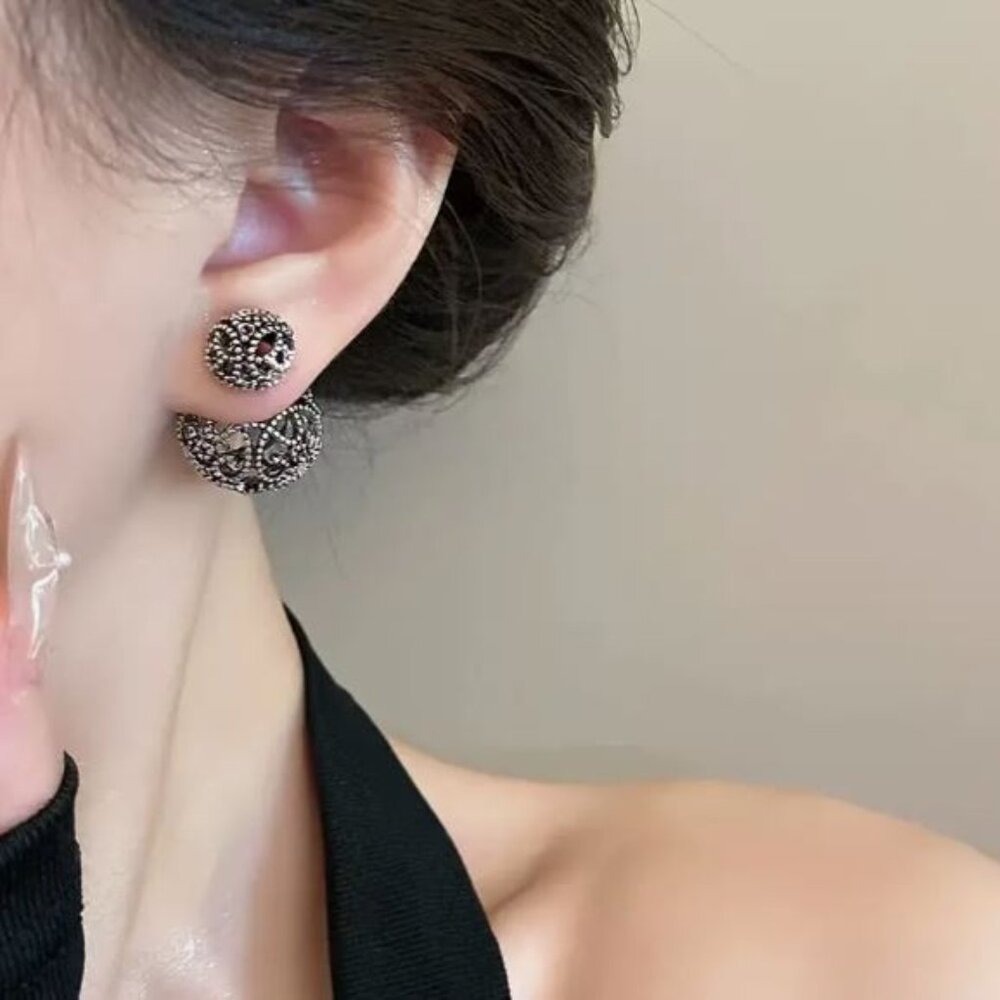 NEW Tennyson Black and Silver Plated Filigree Front to Back Stud Earrings